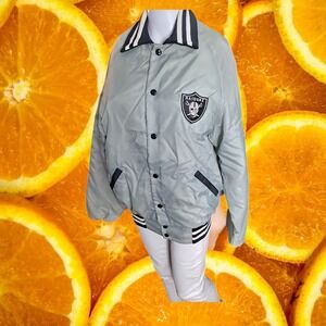 Majestic Raiders Jacket‎ NFL Football Black White Trim Snap Front L